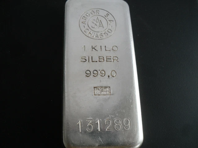 1 KILO SILBER Silberbarren 999,0 ARGOR S.A. CHIASSO Nr. 131289 EUR 850